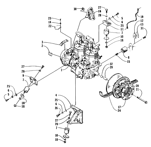 Parts Diagram for Arctic Cat 1996 BEARCAT 550 SNOWMOBILE ENGINE AND RELATED PARTS