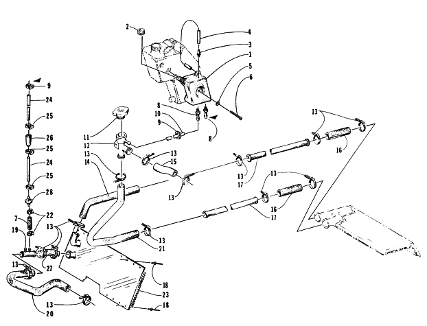 Parts Diagram for Arctic Cat 1996 BEARCAT 550 SNOWMOBILE COOLING ASSEMBLY