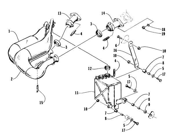 Parts Diagram for Arctic Cat 1996 WILDCAT SNOWMOBILE EXHAUST ASSEMBLY