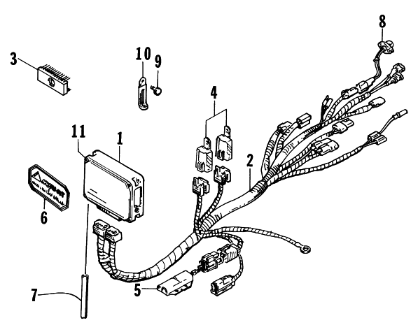 Parts Diagram for Arctic Cat 1996 WILDCAT TOURING SNOWMOBILE ECU AND ECU HARNESS ASSEMBLIES