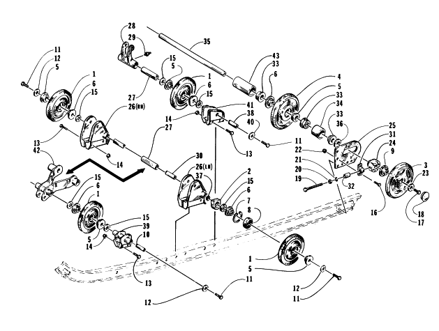 Parts Diagram for Arctic Cat 1997 POWDER EXTREME SNOWMOBILE REAR SUSPENSION AXLE ASSEMBLY