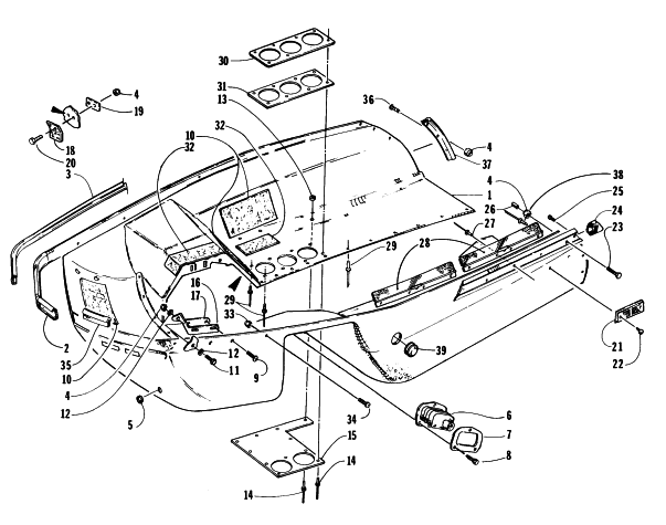Parts Diagram for Arctic Cat 1996 THUNDERCAT MOUNTAIN SNOWMOBILE BELLY PAN ASSEMBLY
