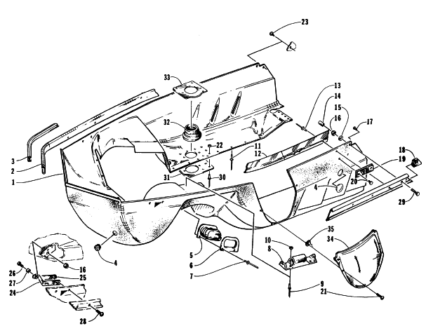 Parts Diagram for Arctic Cat 1996 BEARCAT WIDE TRACK SNOWMOBILE BELLY PAN ASSEMBLY