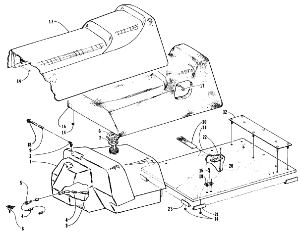 Parts Diagram for Arctic Cat 1996 BEARCAT WIDE TRACK SNOWMOBILE GAS TANK AND SEAT ASSEMBLIES