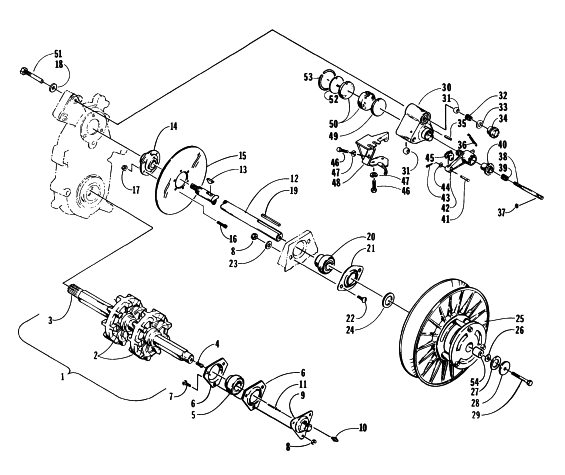 Parts Diagram for Arctic Cat 1996 BEARCAT 550 SNOWMOBILE DRIVE TRAIN SHAFTS AND BRAKE ASSEMBLIES