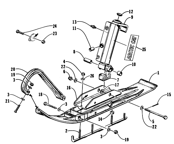 Parts Diagram for Arctic Cat 1997 ZR 440 SNOWMOBILE SKI AND SPINDLE ASSEMBLY