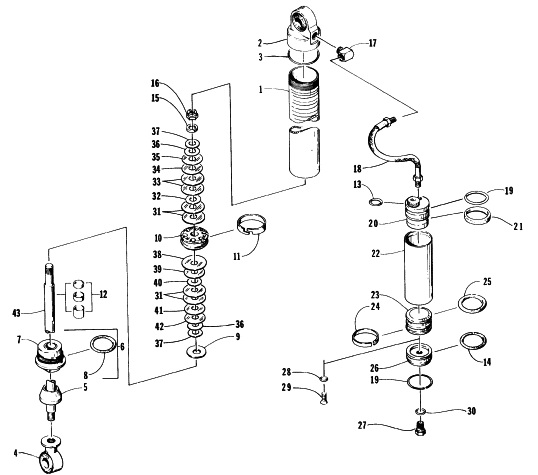 Parts Diagram for Arctic Cat 1996 ZR 440 SNOWMOBILE FRONT SUSPENSION SHOCK ABSORBER