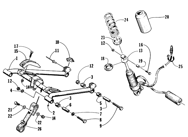 Parts Diagram for Arctic Cat 1996 ZR 580 EFI ETT SNOWMOBILE REAR SUSPENSION - FRONT ARM ASSEMBLY