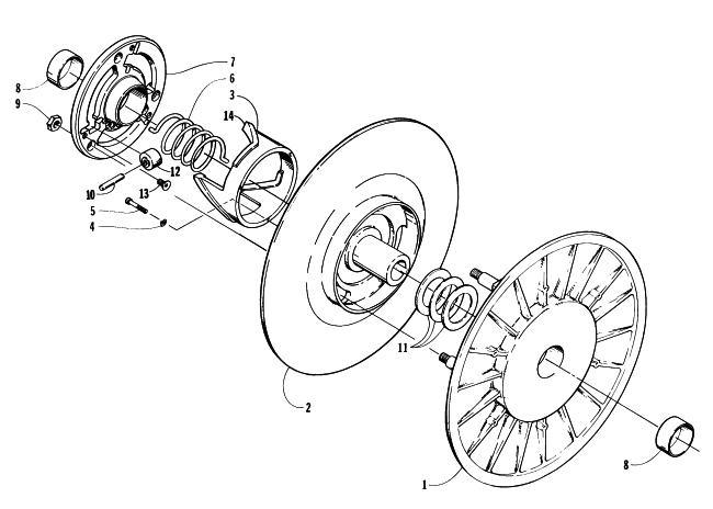 Parts Diagram for Arctic Cat 1996 ZR 440 SNOWMOBILE DRIVEN CLUTCH