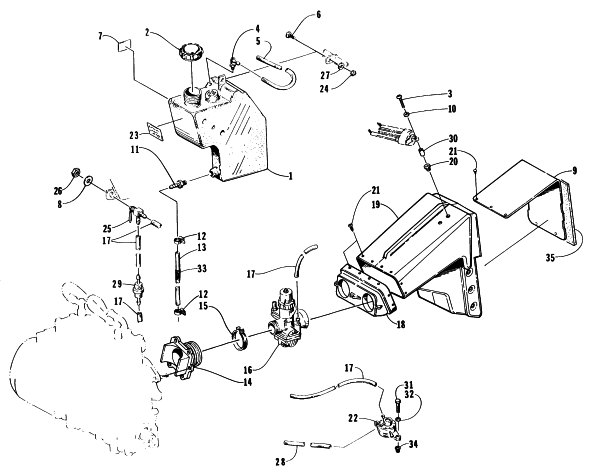 Parts Diagram for Arctic Cat 1996 ZR 440 SNOWMOBILE INTAKE, OIL TANK AND FUEL PUMP