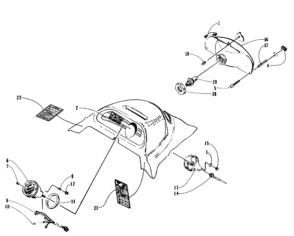Parts Diagram for Arctic Cat 1996 BEARCAT WIDE TRACK SNOWMOBILE HEADLIGHT AND INSTRUMENT POD