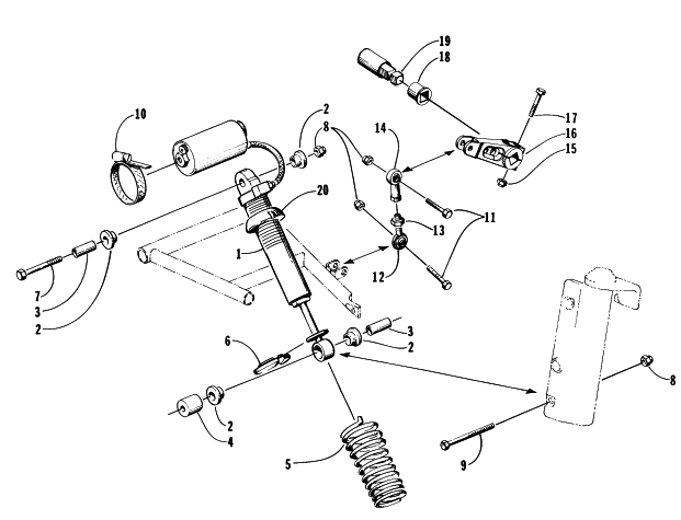 Parts Diagram for Arctic Cat 1996 ZR 440 SNOWMOBILE SHOCK ABSORBER AND SWAY BAR ASSEMBLY