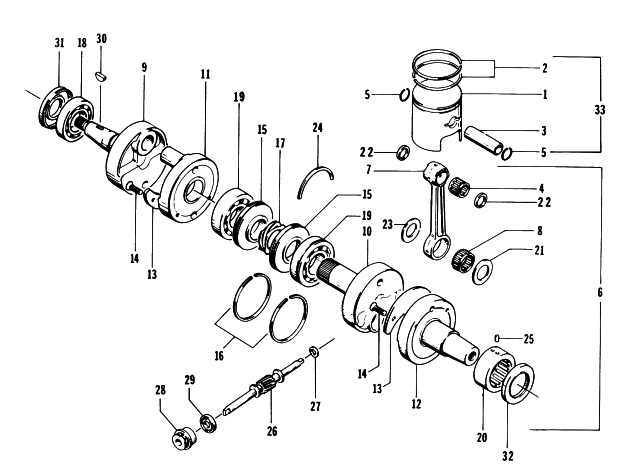 Parts Diagram for Arctic Cat 1996 ZR 440 SNOWMOBILE PISTON AND CRANKSHAFT