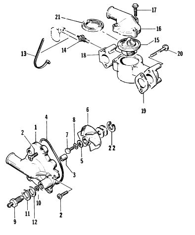 Parts Diagram for Arctic Cat 1996 ZR 440 SNOWMOBILE WATER PUMP/WATER MANIFOLD
