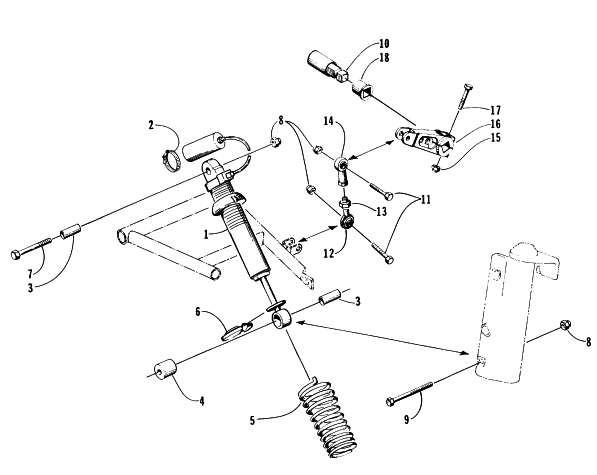 Parts Diagram for Arctic Cat 1996 ZR 580 EFI ETT SNOWMOBILE SHOCK ABSORBER AND SWAY BAR ASSEMBLY