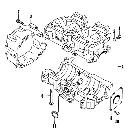 Parts Diagram for Arctic Cat 1998 ZR 440 SNOWMOBILE CRANKCASE ASSEMBLY