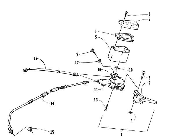 Parts Diagram for Arctic Cat 1996 ZR 580 EFI ETT SNOWMOBILE HYDRAULIC BRAKE CONTROL ASSEMBLY