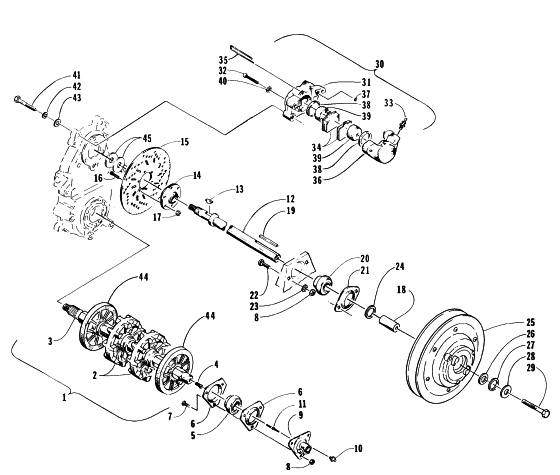 Parts Diagram for Arctic Cat 1996 ZR 580 EFI ETT SNOWMOBILE DRIVE TRAIN SHAFTS AND BRAKE ASSEMBLIES