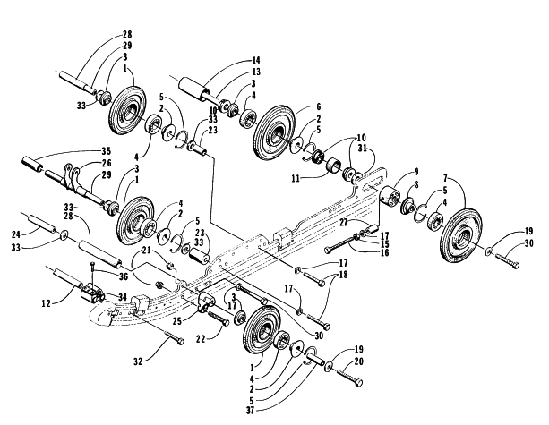 Parts Diagram for Arctic Cat 1996 ZR 440 SNOWMOBILE IDLER WHEEL ASSEMBLY