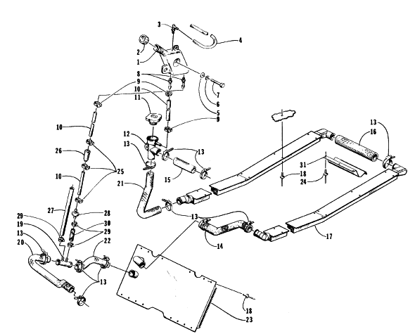 Parts Diagram for Arctic Cat 1996 ZR 580 EFI ETT SNOWMOBILE COOLING ASSEMBLY