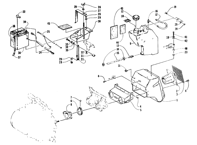 Parts Diagram for Arctic Cat 1996 ZR 580 EFI ETT SNOWMOBILE BATTERY, AIR SILENCER, AND OIL TANK