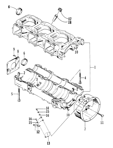 Parts Diagram for Arctic Cat 1995 THUNDERCAT MOUNTAIN CAT SNOWMOBILE CRANKCASE ASSEMBLY