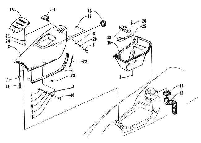 Parts Diagram for Arctic Cat 1996 MONTEGO WATERCRAFT HATCH COVER AND STORAGE TRAY