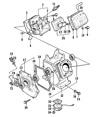 Parts Diagram for Arctic Cat 1997 2500GD GENERATORS CYLINDER AND CRANKCASE ASSEMBLY