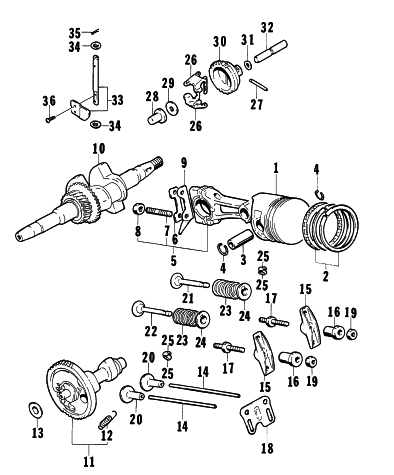 Parts Diagram for Arctic Cat 1997 2500GD GENERATORS PISTON AND CRANKSHAFT ASSEMBLY