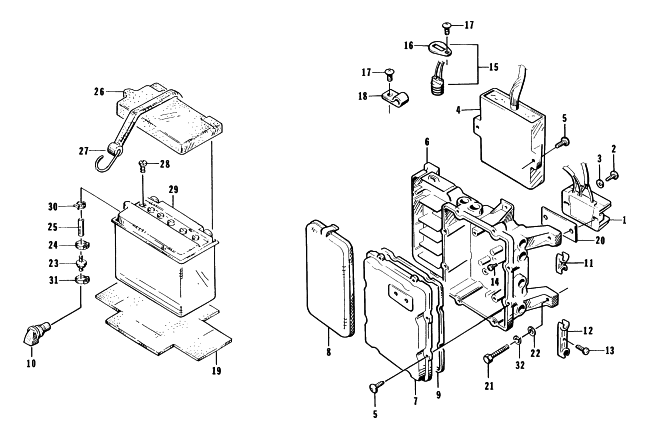 Parts Diagram for Arctic Cat 1996 MONTEGO WATERCRAFT ELECTRICAL MODULE AND BATTERY