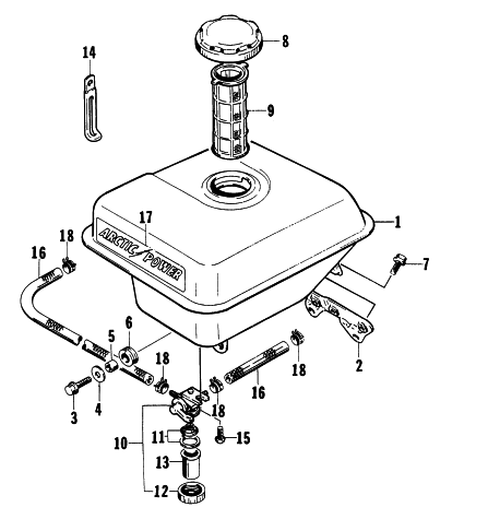 Parts Diagram for Arctic Cat 1997 1400G GENERATORS FUEL TANK ASSEMBLY