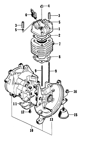 Parts Diagram for Arctic Cat 1997 750G GENERATORS CYLINDER AND CRANKCASE ASSEMBLY