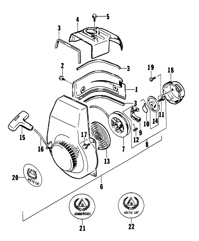 Parts Diagram for Arctic Cat 1997 750G GENERATORS RECOIL STARTER ASSEMBLY