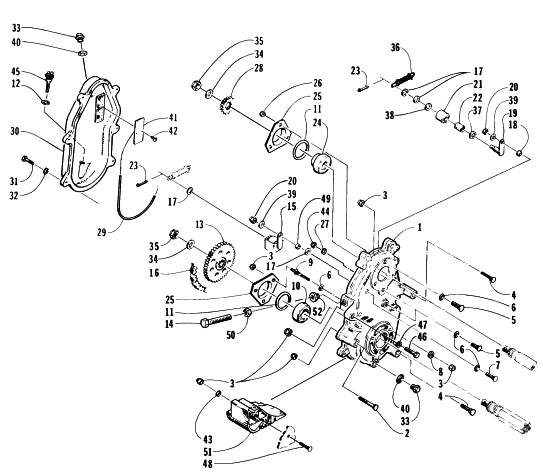 Parts Diagram for Arctic Cat 1996 ZR 440 SNOWMOBILE DRIVE/DROPCASE ASSEMBLY