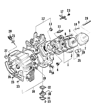 Parts Diagram for Arctic Cat 1997 4000GD GENERATORS CYLINDER AND CRANKCASE ASSEMBLY