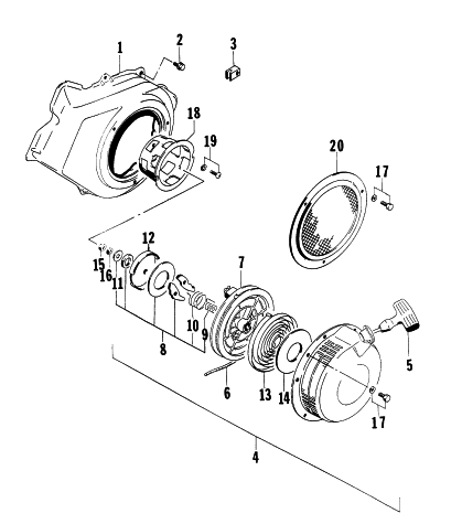 Parts Diagram for Arctic Cat 1997 4000GD GENERATORS RECOIL STARTER ASSEMBLY