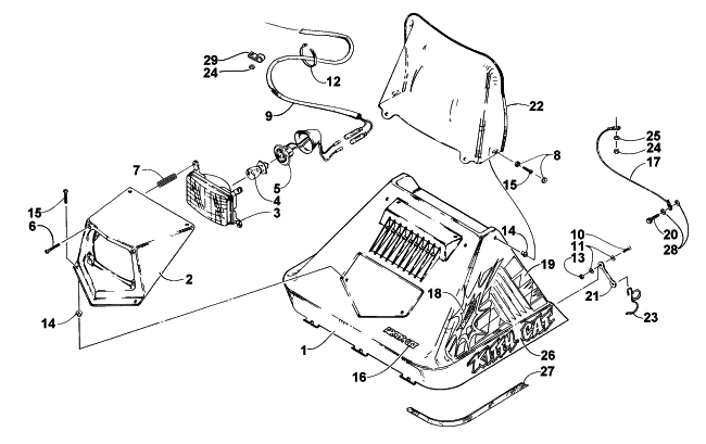 Parts Diagram for Arctic Cat 1998 KITTY CAT SNOWMOBILE HOOD ASSEMBLY