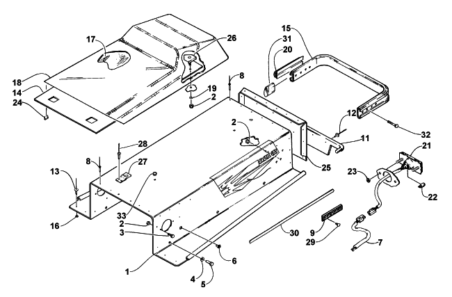 Parts Diagram for Arctic Cat 1998 KITTY CAT SNOWMOBILE SEAT, TUNNEL, AND TAILLIGHT