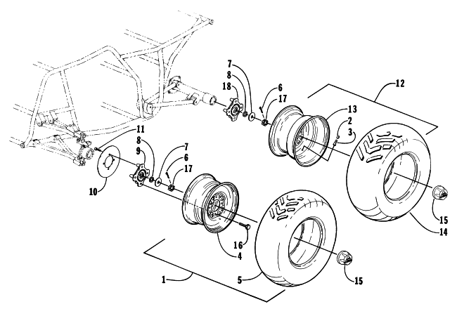 Parts Diagram for Arctic Cat 1997 2X4 ATV WHEEL AND TIRE ASSEMBLY