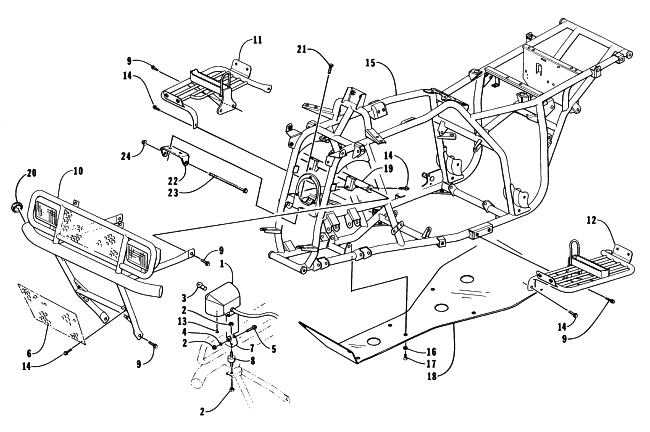 Parts Diagram for Arctic Cat 1996 BEARCAT 4X4 ATV FRAME AND RELATED PARTS