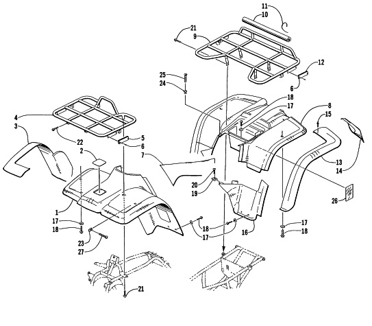 Parts Diagram for Arctic Cat 1996 BEARCAT 4X4 ATV BODY PANEL ASSEMBLY