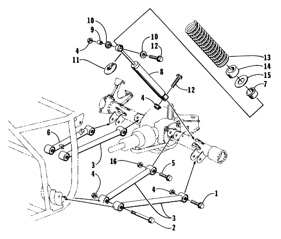 Parts Diagram for Arctic Cat 1996 BEARCAT 4X4 ATV REAR SUSPENSION ASSEMBLY