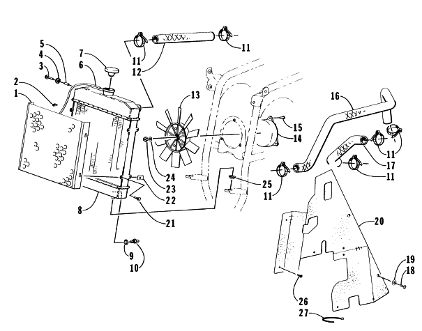 Parts Diagram for Arctic Cat 1996 BEARCAT 4X4 ATV COOLING ASSEMBLY