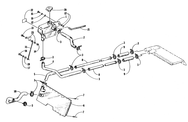 Parts Diagram for Arctic Cat 1998 PANTHER 550 SNOWMOBILE COOLING ASSEMBLY