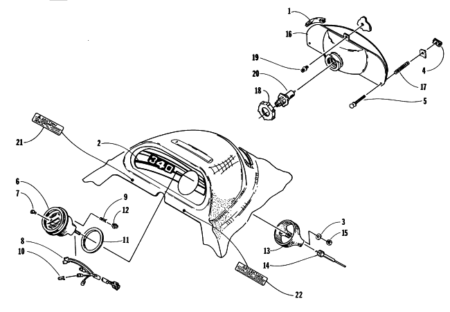 Parts Diagram for Arctic Cat 1997 BEARCAT 340 SNOWMOBILE HEADLIGHT AND INSTRUMENT POD