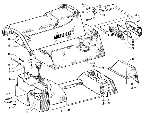 Parts Diagram for Arctic Cat 1997 BEARCAT 340 SNOWMOBILE GAS TANK AND SEAT ASSEMBLIES