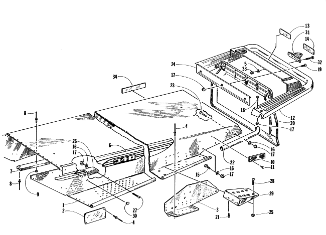 Parts Diagram for Arctic Cat 1997 BEARCAT 340 SNOWMOBILE TUNNEL AND REAR BUMPER