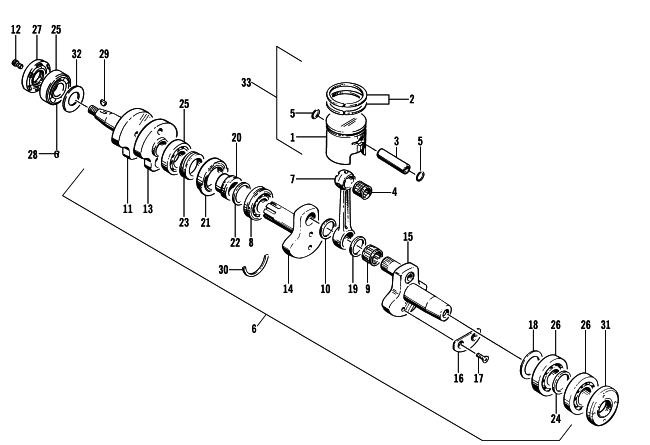 Parts Diagram for Arctic Cat 1999 BEARCAT 340 - 136 IN. SNOWMOBILE PISTON AND CRANKSHAFT