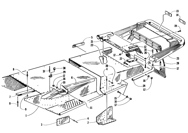 Parts Diagram for Arctic Cat 1997 COUGAR MOUNTAIN CAT SNOWMOBILE TUNNEL AND REAR BUMPER