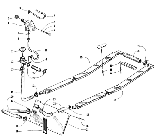 Parts Diagram for Arctic Cat 1997 COUGAR SNOWMOBILE COOLING ASSEMBLY